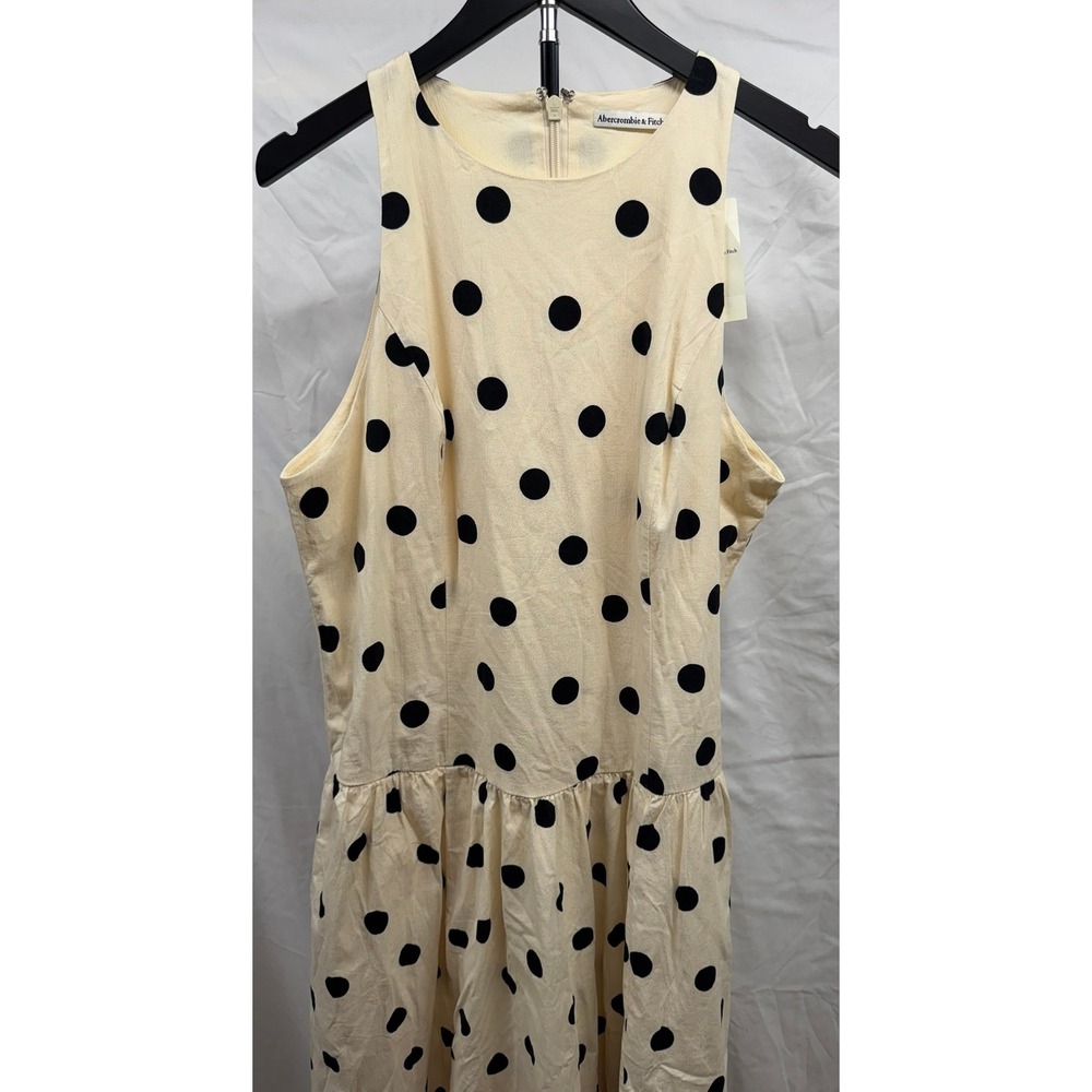 Abercrombie & Fitch NEW XL High Neck Drop Waist Midi Dress in Black Polka Dot - Picture 5 of 9